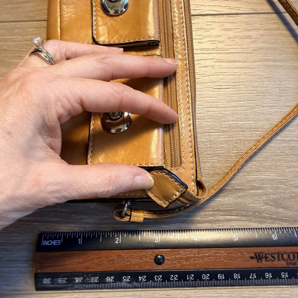 Nordstrom Tan Leather Zippered Clutch with Multiple Compartments and Strap - Picture 10 of 11